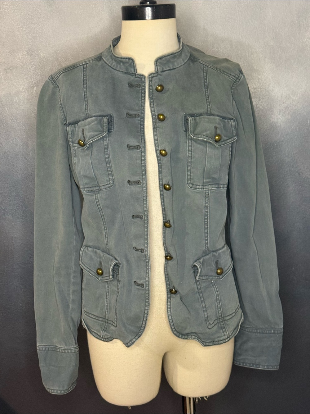White House Black Market Utility Jacket | Soft Sage Gray Green Stretch Military